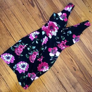 Sexy Black Pink Floral Wrap Dress XS
